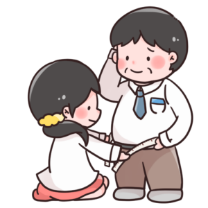 腹囲を計測する女性